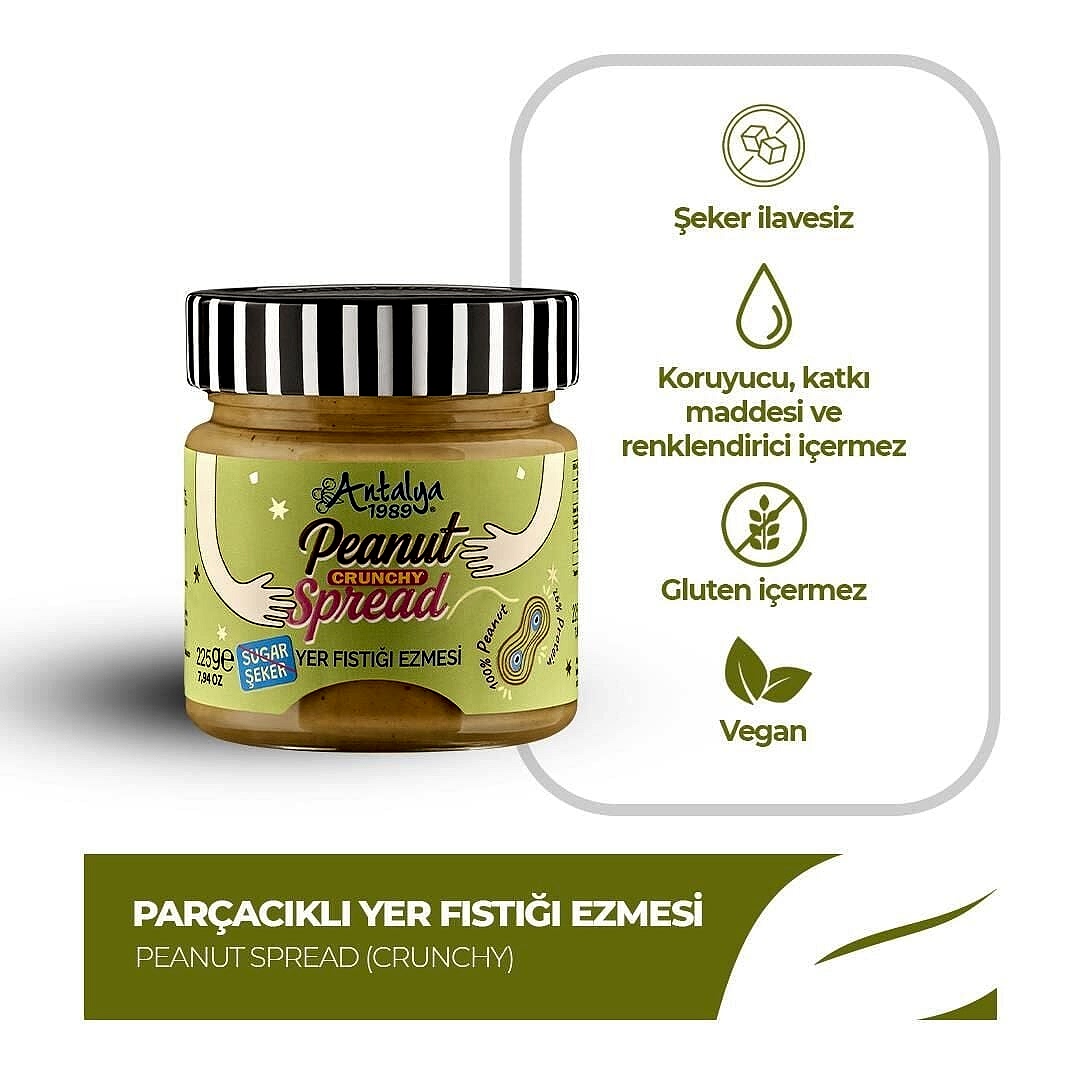 Antalya Reçelcisi 225g Sürülebilir Parçacıklı Yer Fıstığı Ezmesi